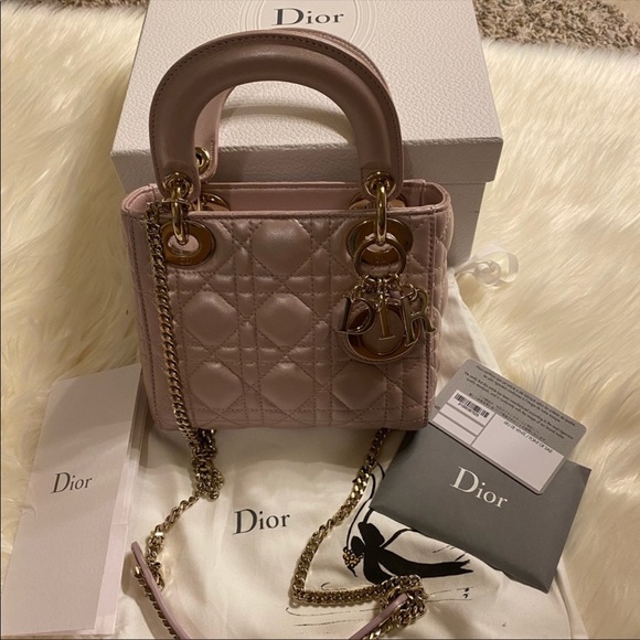🌼SOLD 🌼Lady Dior mini pink iridescent bag lotus - Picture 2 of 9
